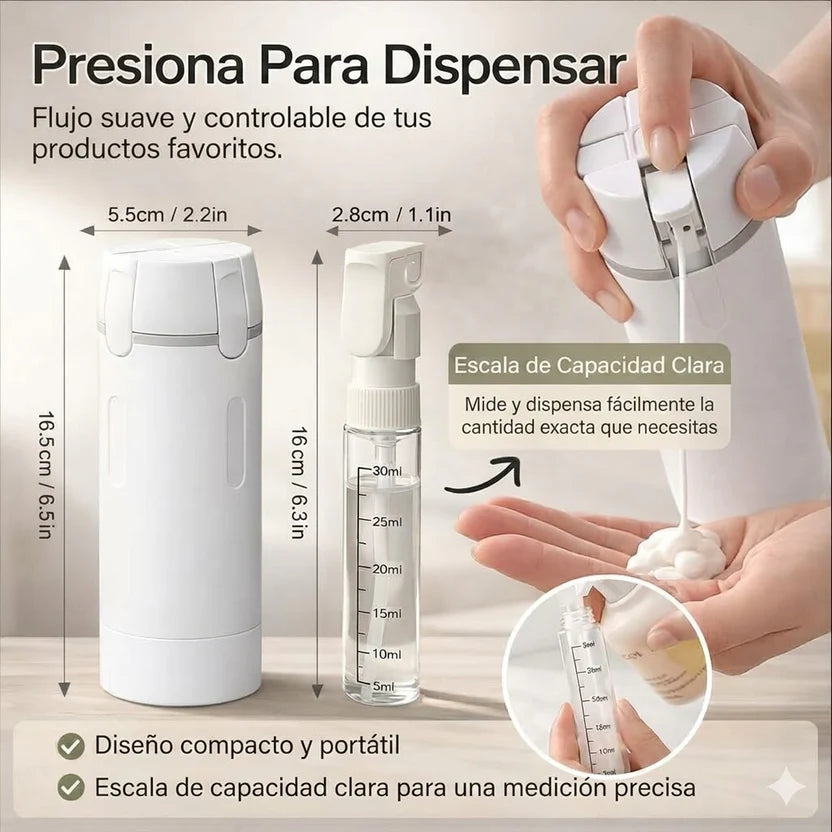 OFERTA POR TIEMPO LIMITADO Botella de viaje 4 en 1: Tu Kit de Aseo Inteligente